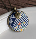 Load image into Gallery viewer, Vintage Quilt Necklace With Letter Charm - Navy Blue Floral And White Stripes