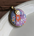 Load image into Gallery viewer, Vintage Floral Quilt Pendant With Initial Charm - Purple, Blue, And Orange