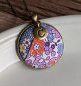 Load image into Gallery viewer, Vintage Floral Quilt Pendant With Initial Charm - Purple, Blue, And Orange