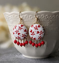 Load image into Gallery viewer, Cute Red Heart Earrings With Vintage Floral Fabric And Glass Beads, Whimsical Boho Jewelry