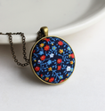 Load image into Gallery viewer, Vintage Fabric Jewelry, Navy Blue Floral