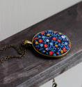 Load image into Gallery viewer, Vintage Fabric Jewelry, Navy Blue Floral