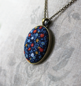 Load image into Gallery viewer, Vintage Fabric Jewelry, Navy Blue Floral