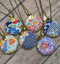 Load image into Gallery viewer, Navy Blue Vintage Quilt Pendant And Letter Charm