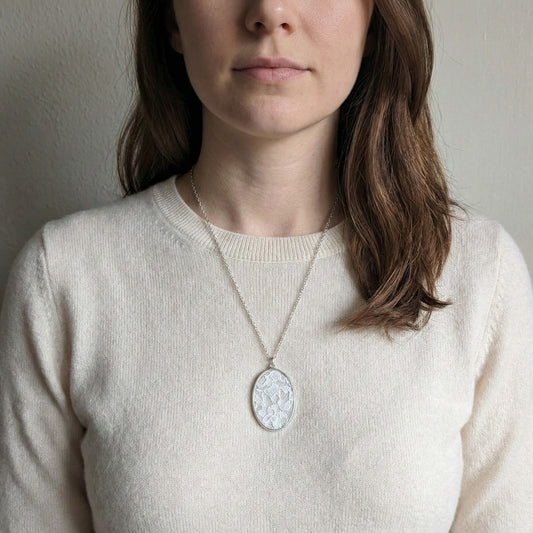 Silver Oval Pendant With Ivory 1920s French Lace