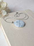 Load image into Gallery viewer, Vintage Lace Pendant Necklace In Silver, Pastel Blue, 13th Anniversary Lace Gift For Wife
