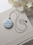 Load image into Gallery viewer, Vintage Lace Pendant Necklace In Silver, Pastel Blue, 13th Anniversary Lace Gift For Wife
