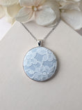 Load image into Gallery viewer, Vintage Lace Pendant Necklace In Silver, Pastel Blue, 13th Anniversary Lace Gift For Wife
