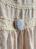 Load image into Gallery viewer, Vintage Lace Pendant Necklace In Silver, Pastel Blue, 13th Anniversary Lace Gift For Wife
