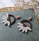 Daisy Earrings Handmade With Vintage Flowers, Wood Hoops, And Vintage Pink Glass