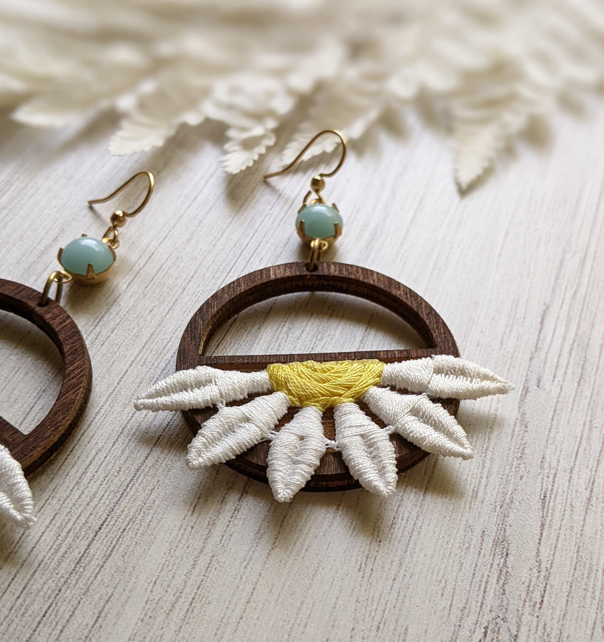 Retro Daisy Earrings With Vintage 90s Fabric Flowers And
