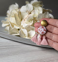 Load image into Gallery viewer, Vintage Lace Tassel Earrings - Terracotta Orange, Pastel Pink, Gold Brass
