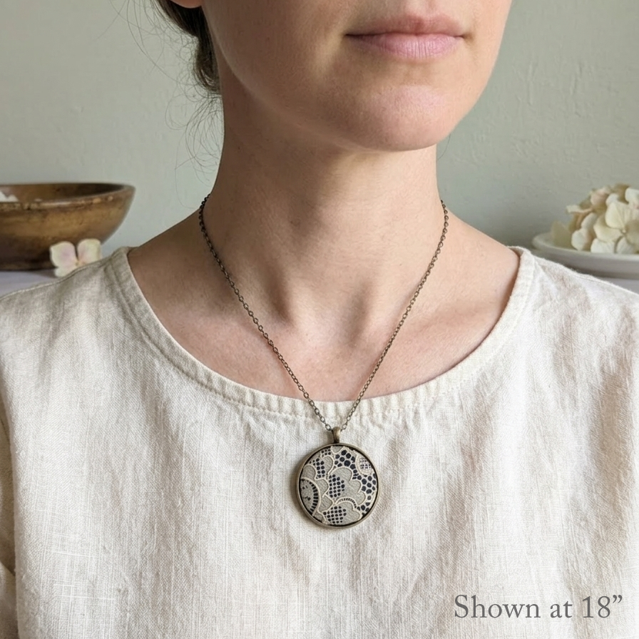 Traditional 13th Anniversary Gift For Wife, Small Vintage Lace Pendant
