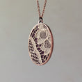 Load image into Gallery viewer, Copper Oval Pendant With 1920s French Lace On Burgundy Cotton
