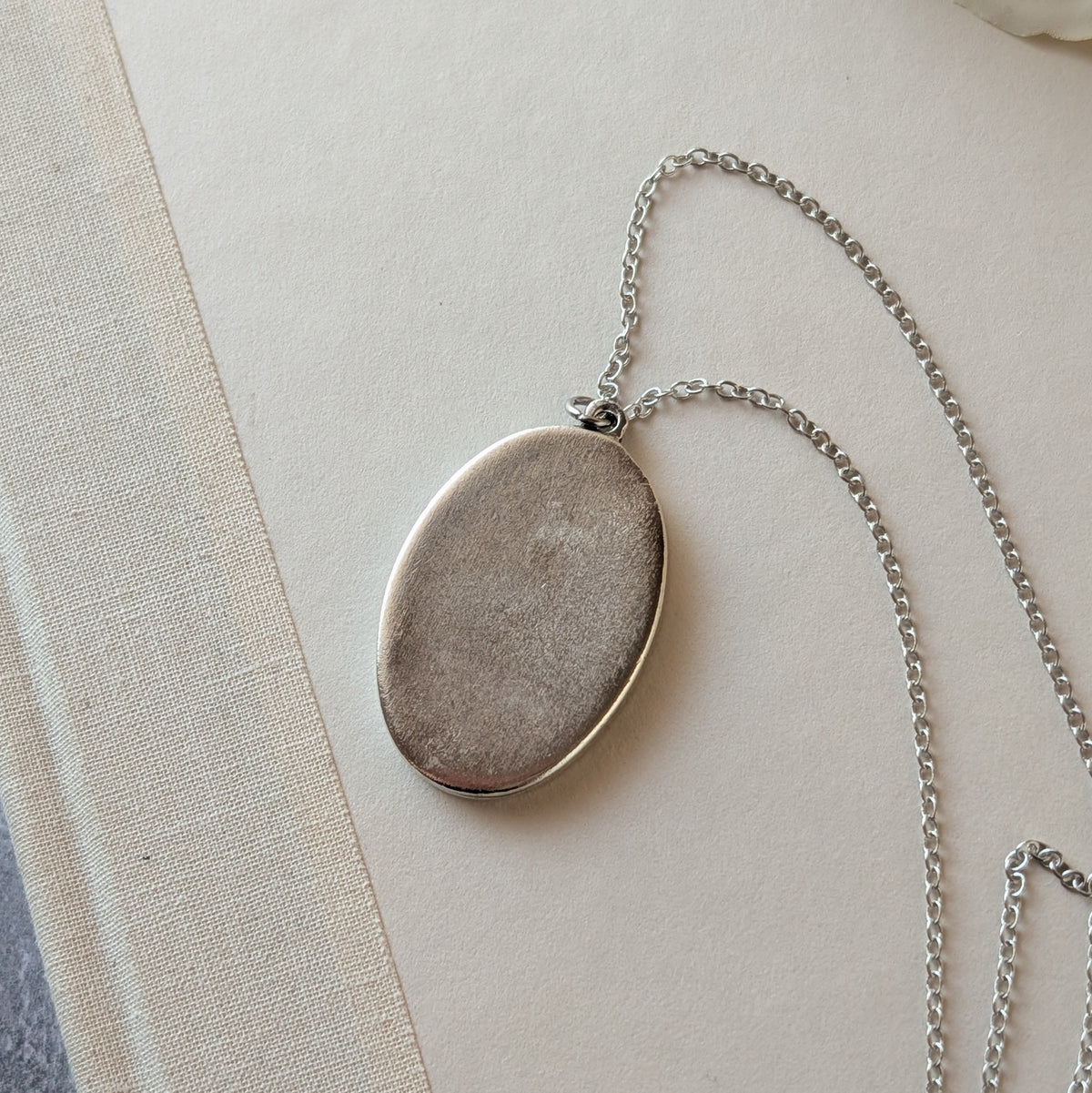 Silver Oval Pendant With Ivory 1920s French Lace