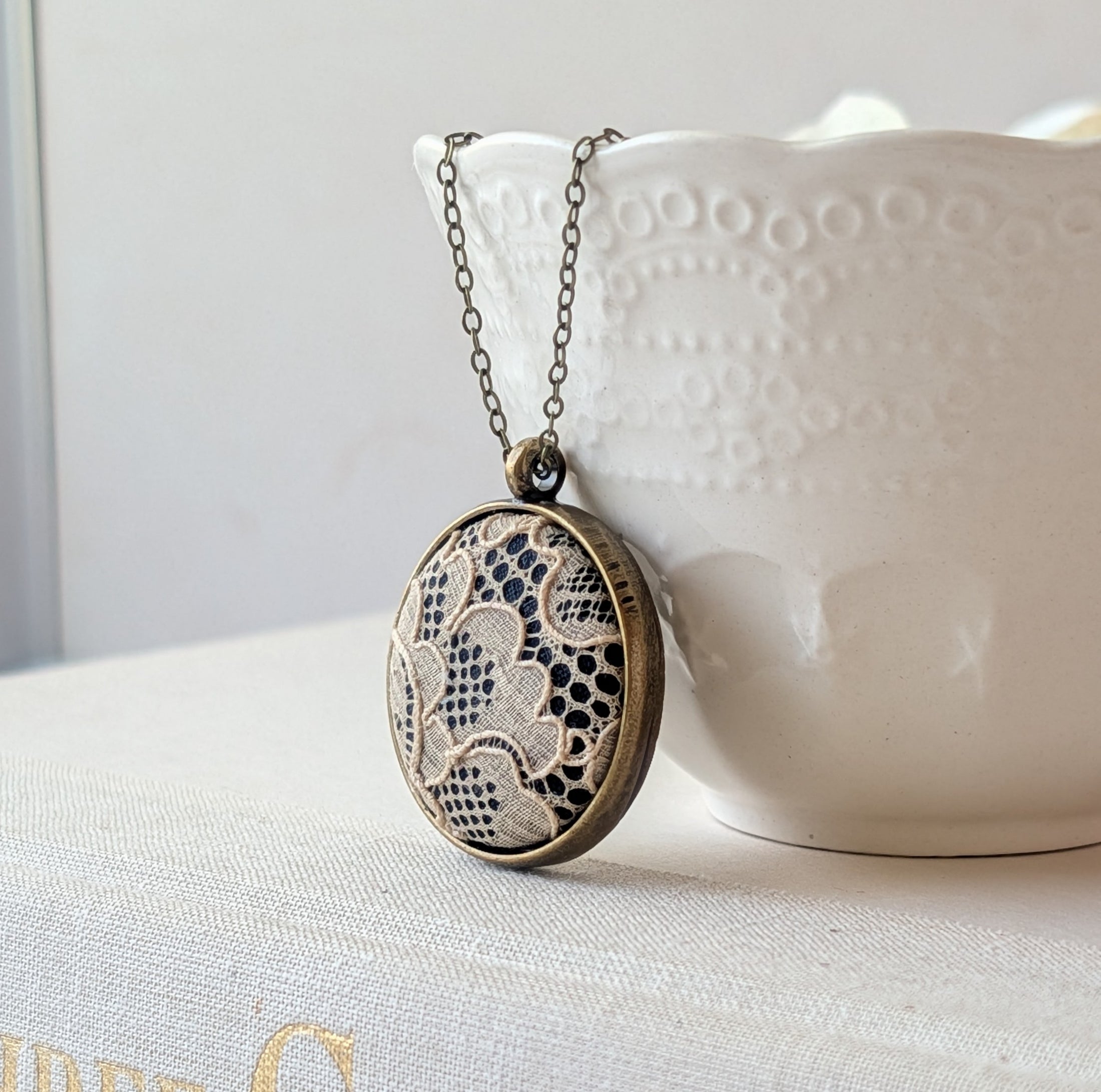 Traditional 13th Anniversary Gift For Wife, Small Vintage Lace Pendant