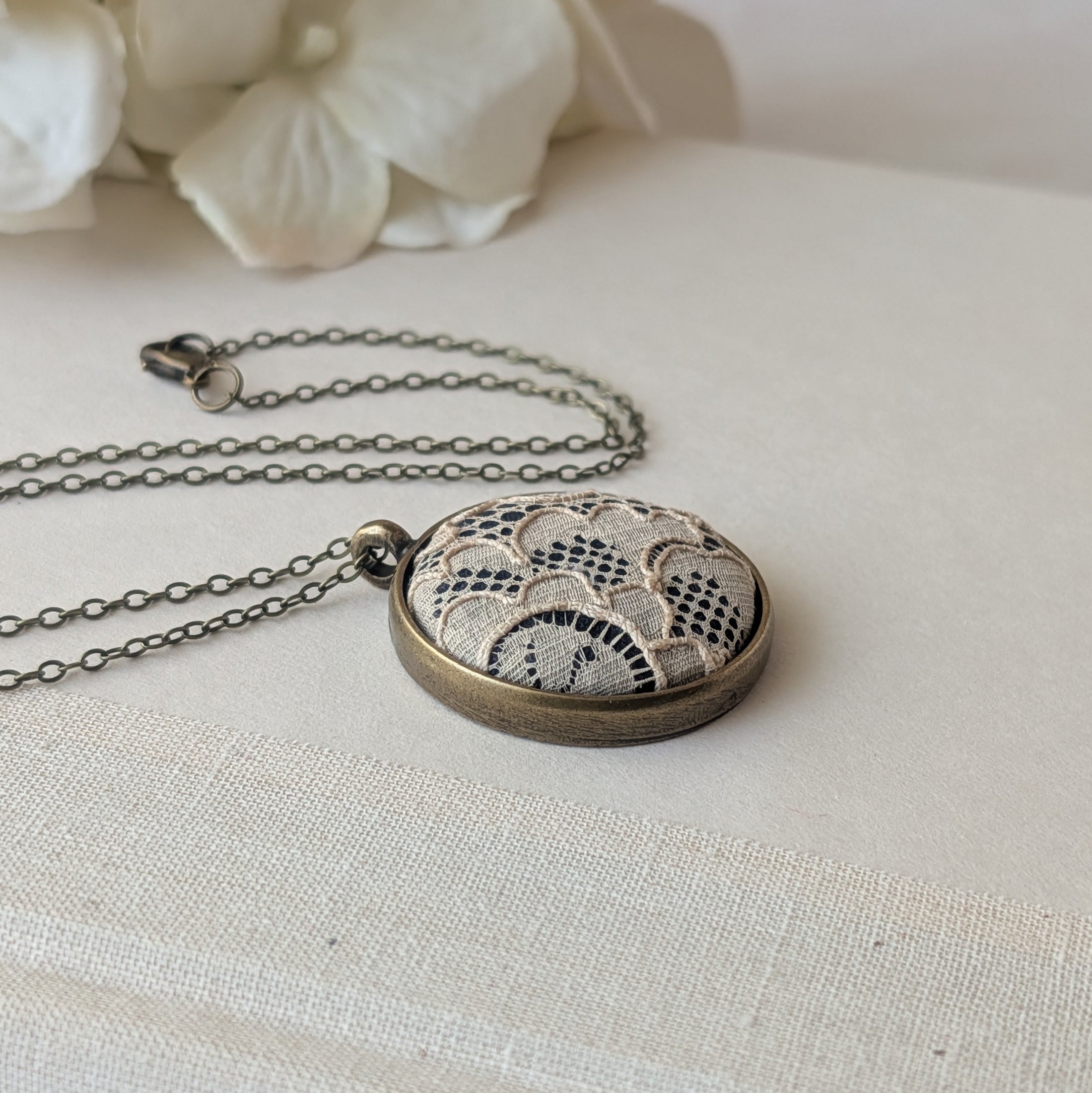 Traditional 13th Anniversary Gift For Wife, Small Vintage Lace Pendant
