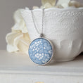 Load image into Gallery viewer, Blue Vintage French Lace In Small Round Silver Pendant
