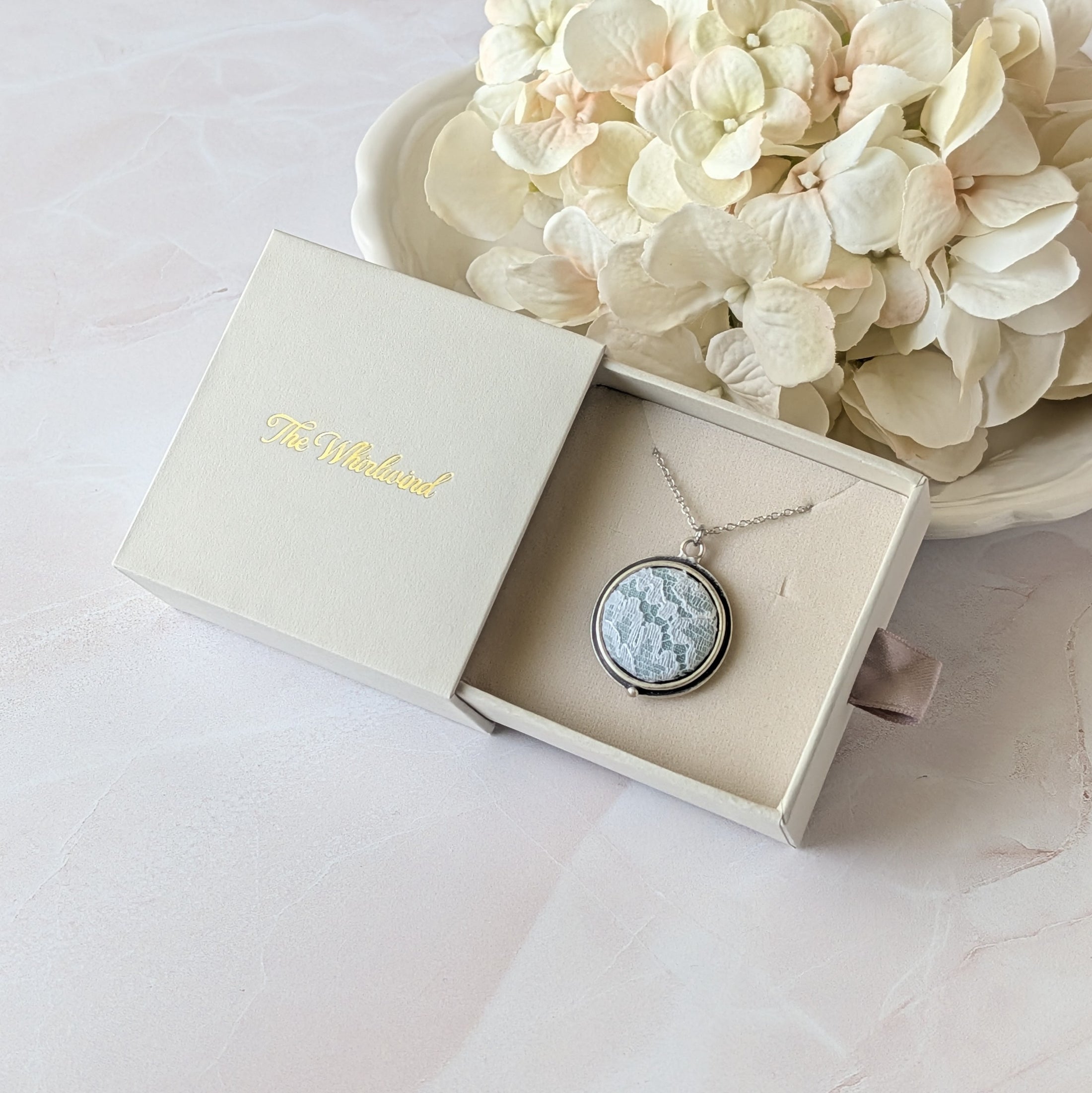 Petite Lace Pendant In Mint Green, White, And Silver