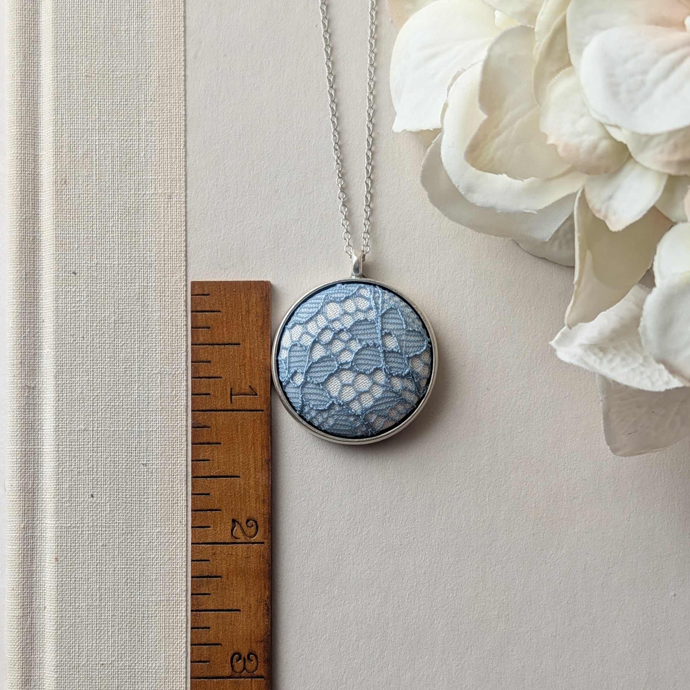 Blue Vintage French Lace In Small Round Silver Pendant