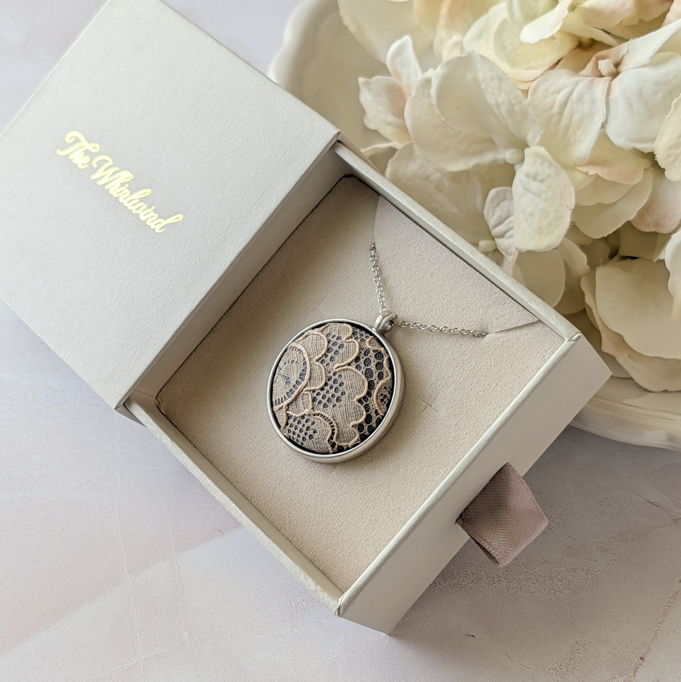 Small Silver Pendant Necklace With Antique French Lace