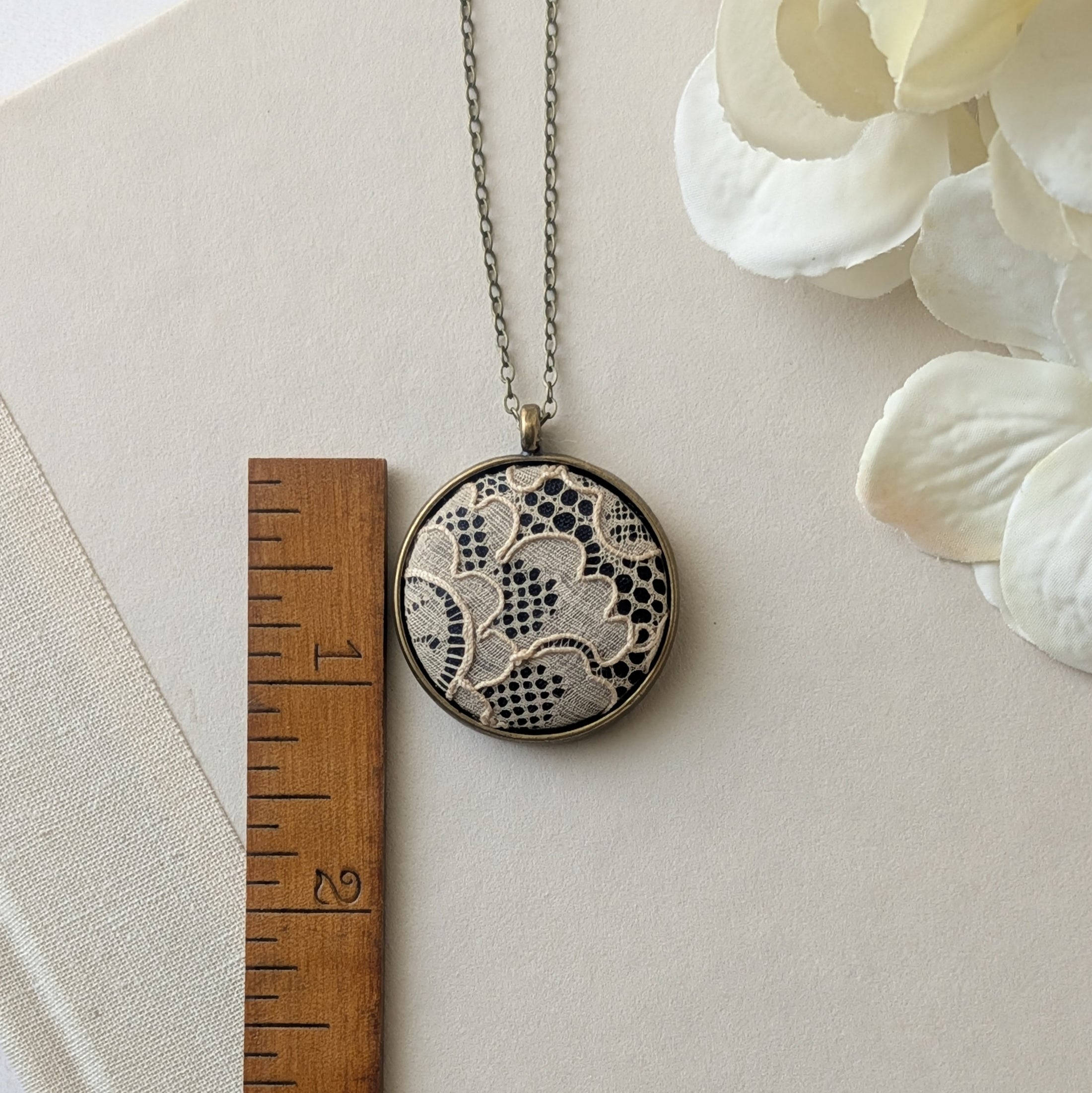 Traditional 13th Anniversary Gift For Wife, Small Vintage Lace Pendant