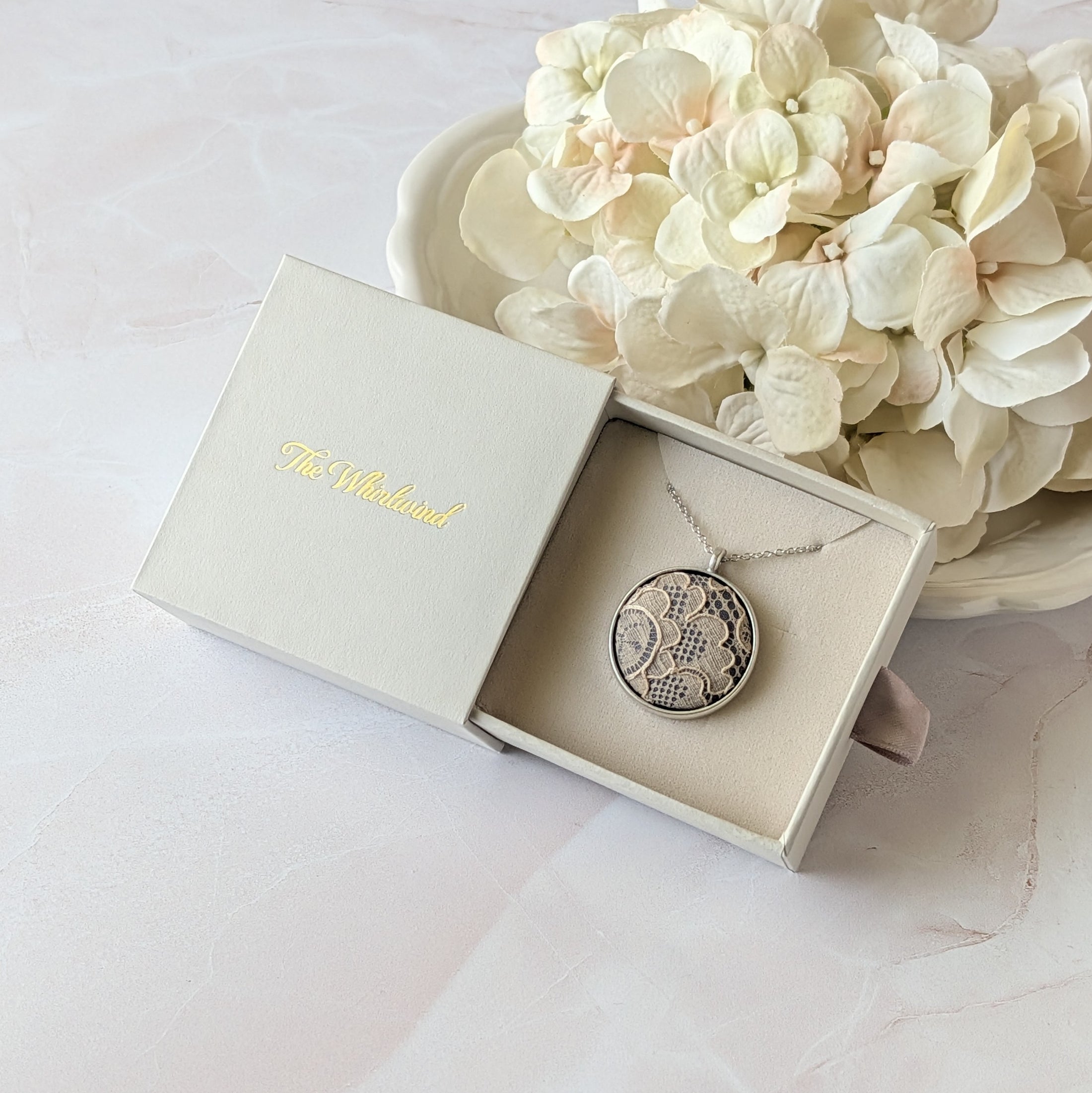 Small Silver Pendant Necklace With Antique French Lace