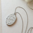 Load image into Gallery viewer, Silver Oval Pendant With Ivory 1920s French Lace
