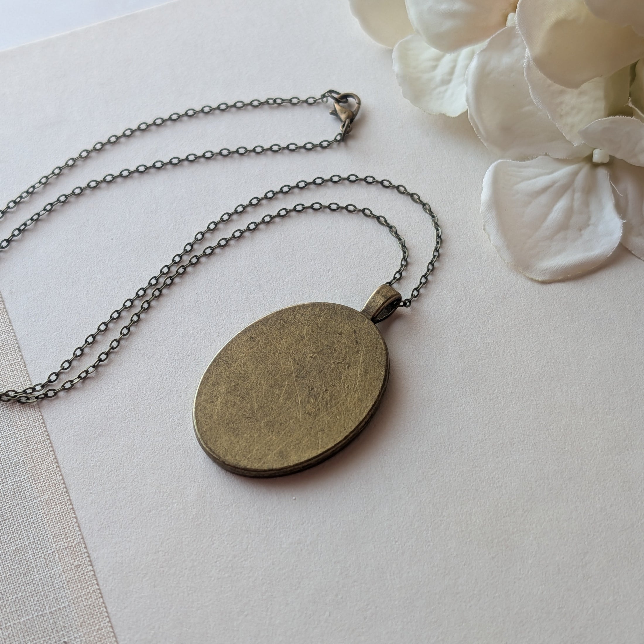 Vintage French Floral Textile Oval Pendant Necklace