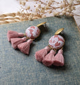 Load image into Gallery viewer, Vintage Lace Tassel Earrings - Terracotta Orange, Pastel Pink, Gold Brass
