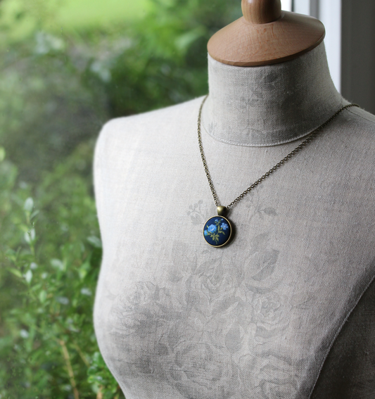 Blue Rose Necklace, Small Pendant, Garden Gift