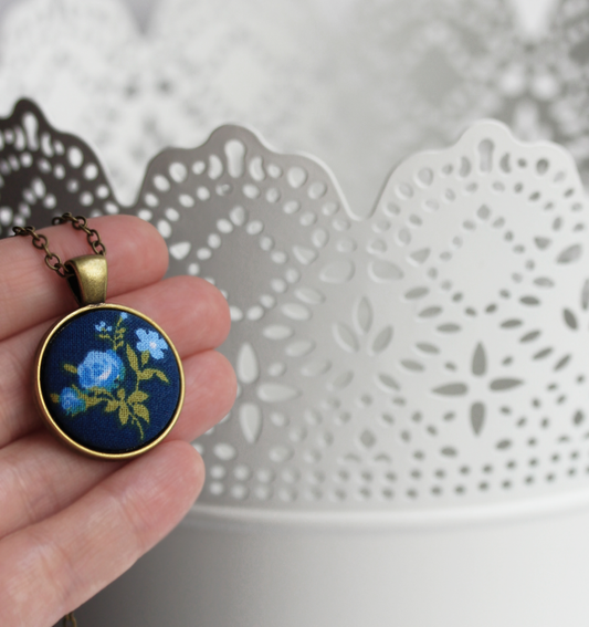 Blue Rose Necklace, Small Pendant, Garden Gift