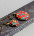 Load image into Gallery viewer, Vintage Fabric Pendant, Red Floral, Small Or Large
