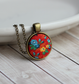 Vintage Fabric Pendant, Red Floral, Small Or Large