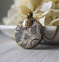 Load image into Gallery viewer, Antique 1920s Cotton Lace And Black Fabric Necklace With Gold Initial Charm
