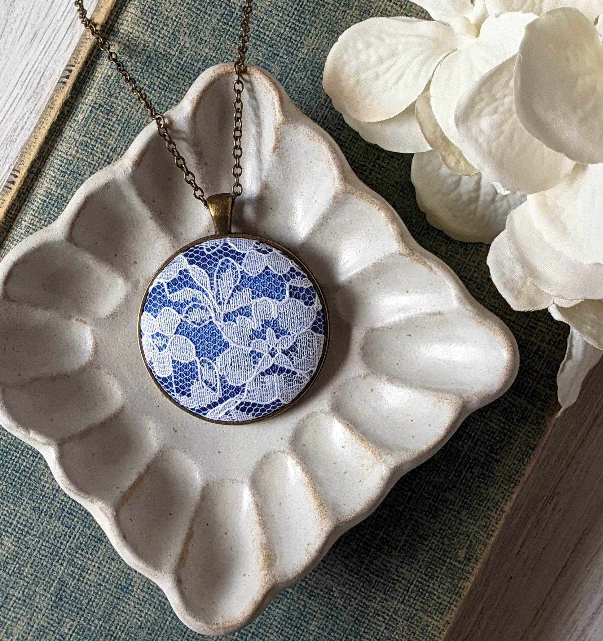 Cobalt Blue Necklace With Art Nouveau White Lace – The Whirlwind