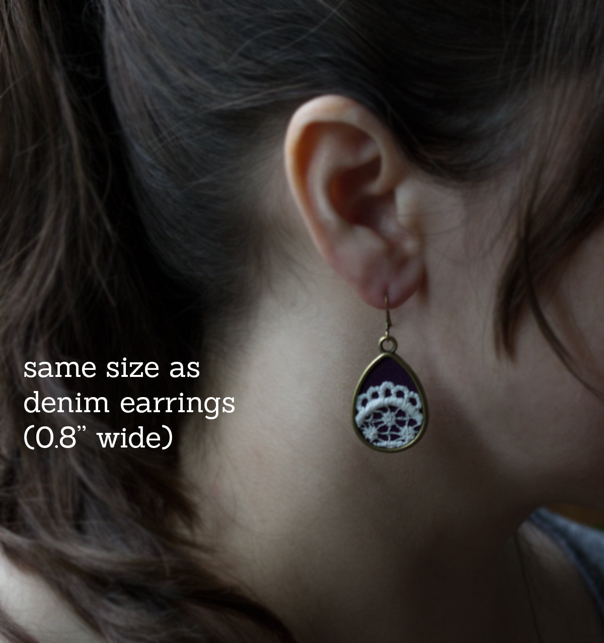 Denim And Lace Earrings, Unique Jewelry Gift