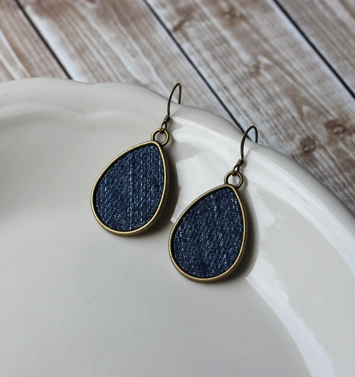 Denim Earrings, Vintage Blue Jean Teardrop Jewelry