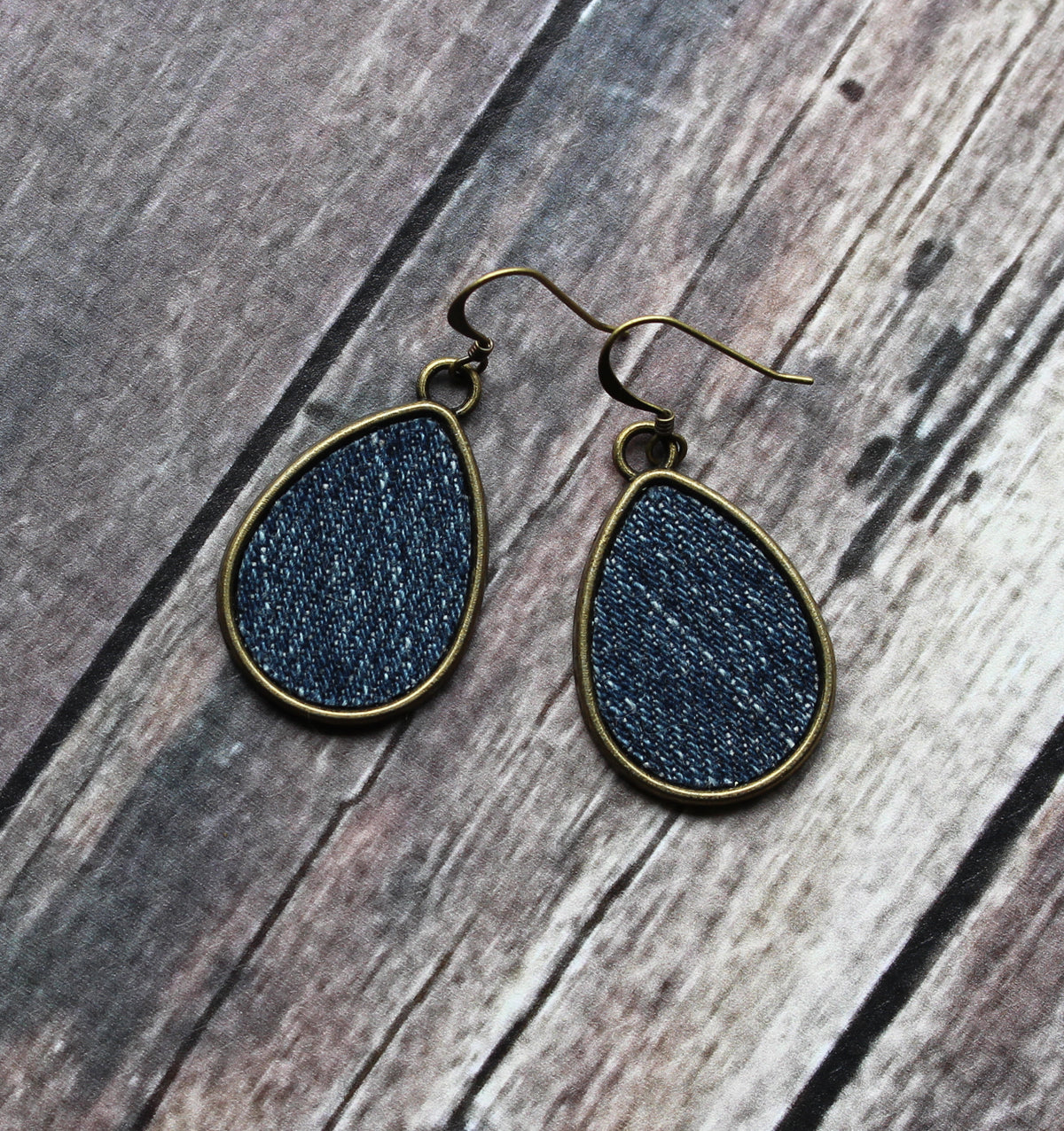 Denim Earrings, Vintage Blue Jean Teardrop Jewelry