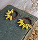 Yellow Sunflower Earrings, Large Half Flower Dangles, Boho Hippie Vintage 90s Fabric