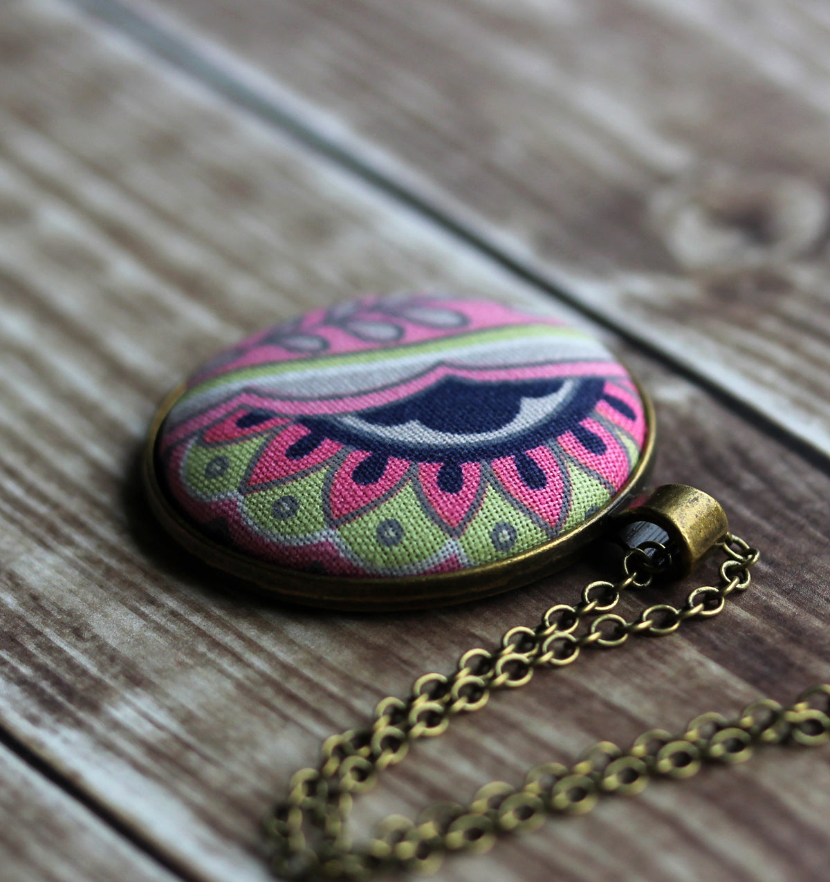 Colorful Boho Necklace, Pink, Green, Navy