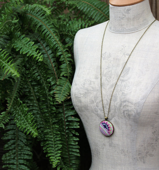 Colorful Boho Necklace, Pink, Green, Navy