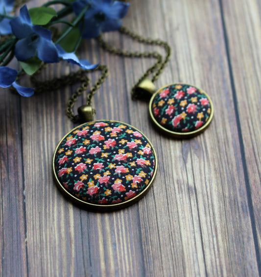 Black, Pink, And Orange Vintage Floral Fabric Jewelry