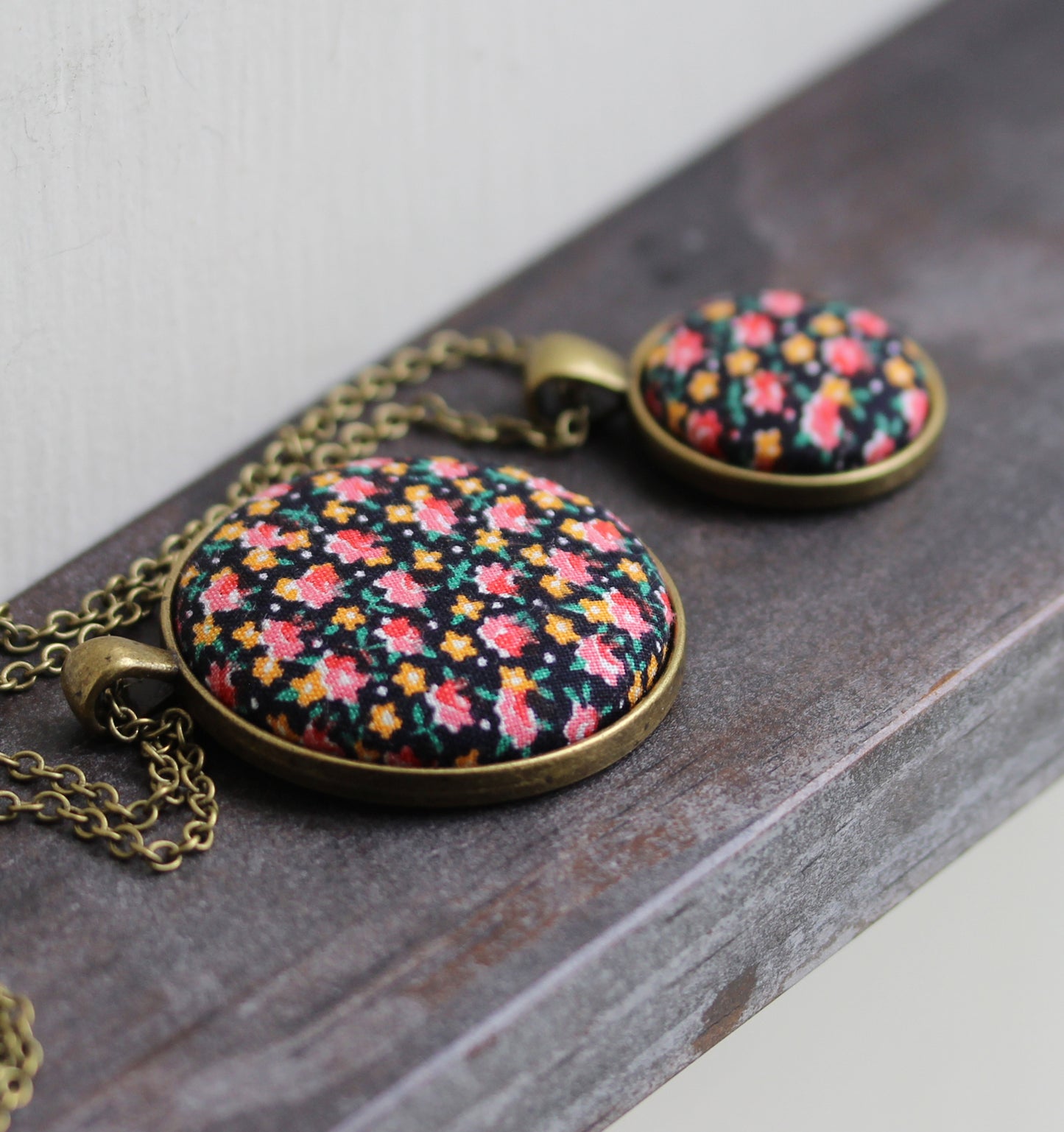 Black, Pink, And Orange Vintage Floral Fabric Jewelry