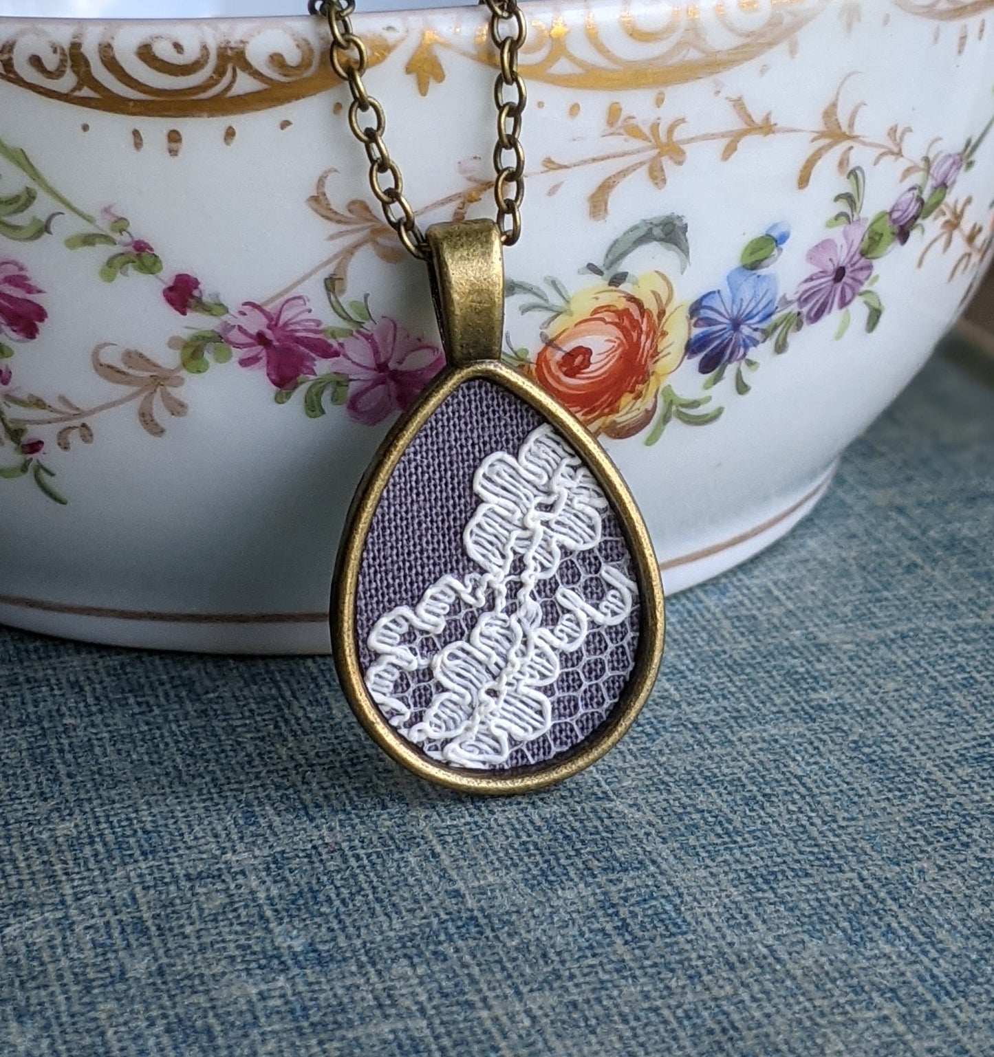 Art Nouveau Lace Teardrop Necklace, Unique Gift For Wife, Mom, Or Friend