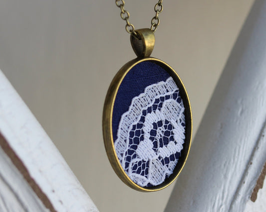 Navy Blue And White Bridesmaid Jewelry, Unique Lace Gift