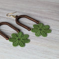 Load image into Gallery viewer, Avocado Green 1970s Style Retro Flower Power Earrings - Hand Painted
