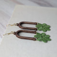 Load image into Gallery viewer, Avocado Green 1970s Style Retro Flower Power Earrings - Hand Painted
