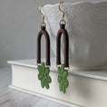 Load image into Gallery viewer, Avocado Green 1970s Style Retro Flower Power Earrings - Hand Painted
