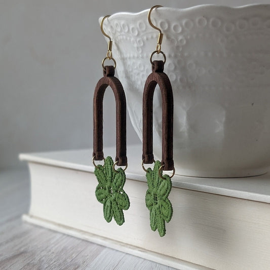 Avocado Green 1970s Style Retro Flower Power Earrings - Hand Painted